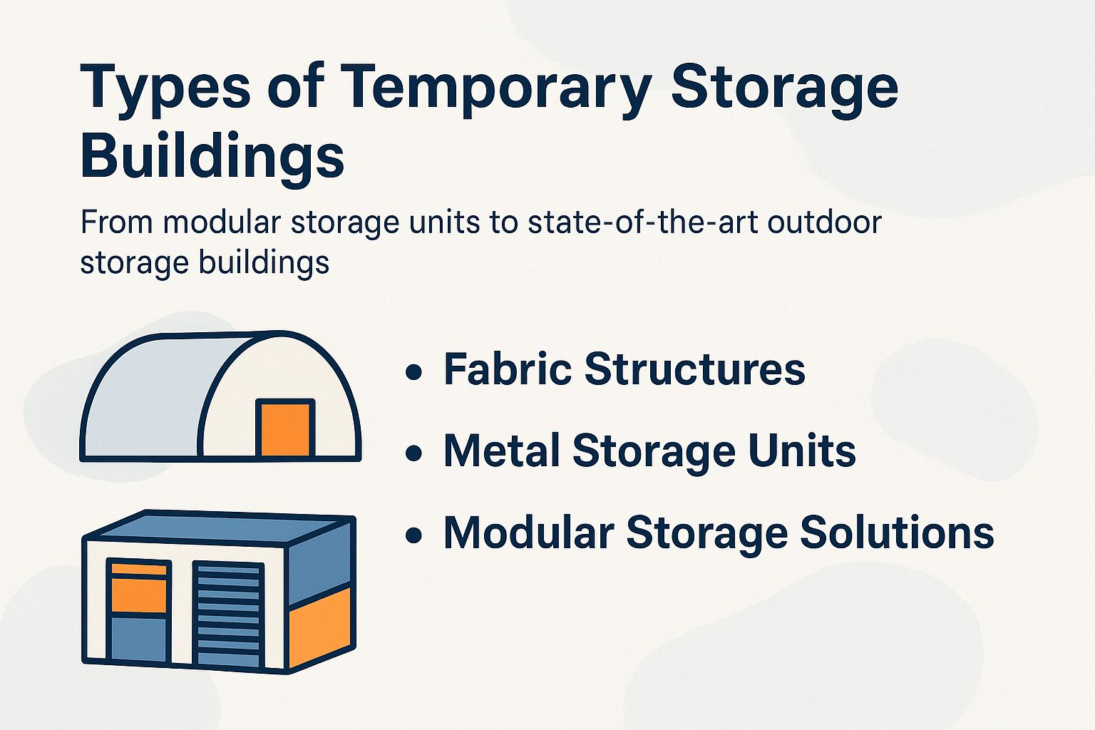 Types of Temporary Storage Buildings: From modular storage units to state-of-the-art outdoor storage buildings. Types of Temporary Storage Buildings: From modular storage units to state-of-the-art outdoor storage buildings.